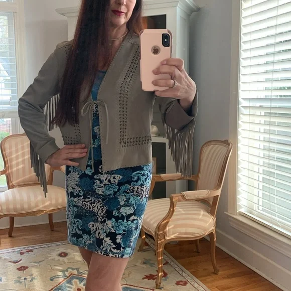 Elie Tahari Lamb Leather Fringe cropped sexy jacket tan brown S $398 gorgeous - Picture 4 of 10